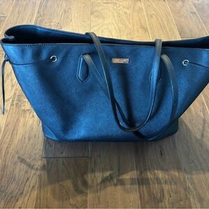 kate spade navy textured leather tote with gold logo